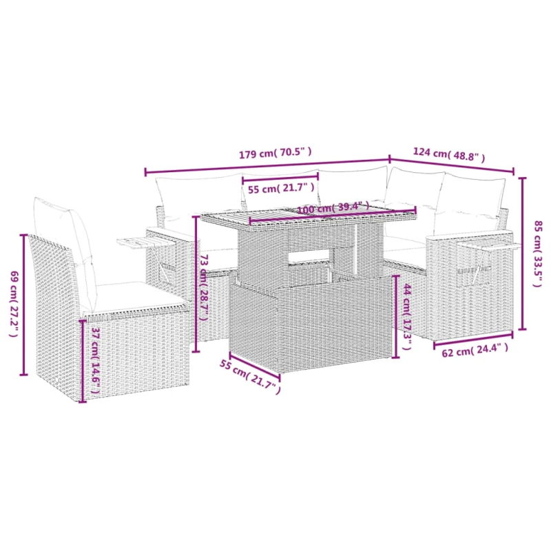 vidaXL 6-daļīgs dārza dīvāna komplekts, matrači, bēša PE rotangpalma