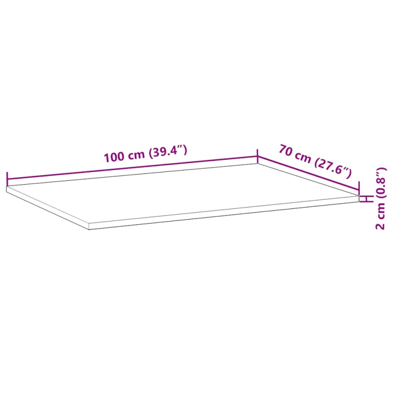 vidaXL galda virsma, 100x70x2 cm, neapstrādāts akācijas masīvkoks