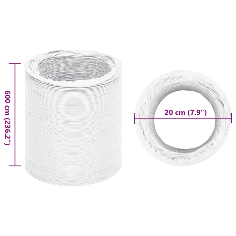 vidaXL izplūdes gaisa vads, PVC, 6 m, DIA20 cm