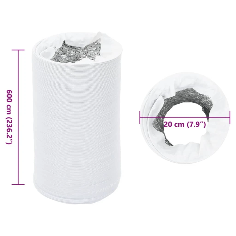 vidaXL ventilācijas kanāls, alumīnijs, 6 m, DIA20 cm, PVC