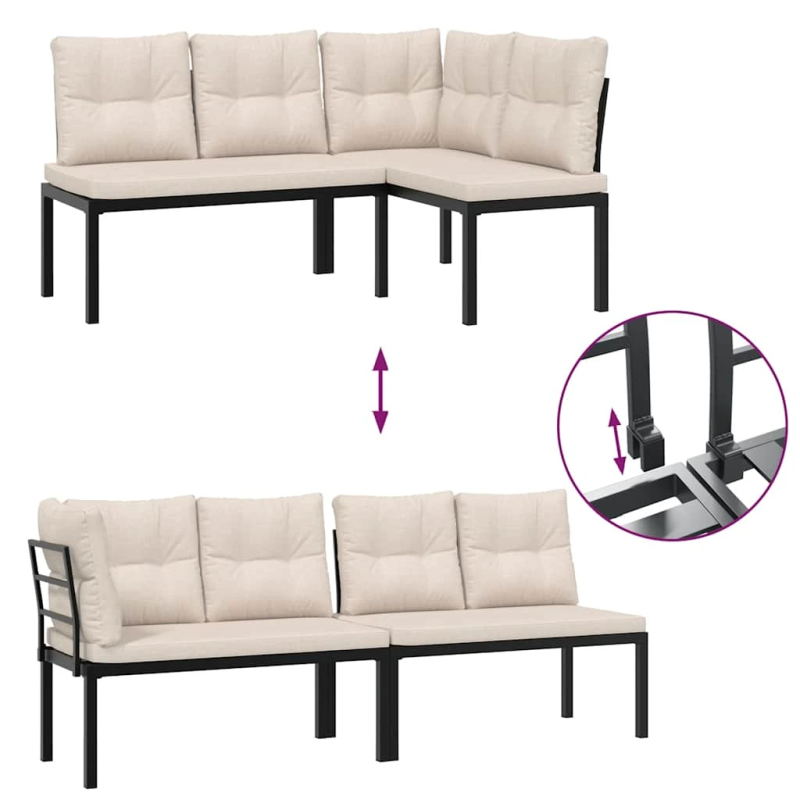 vidaXL dārza soli ar spilveniem, 2 gab., melni, pulverkrāsots tērauds