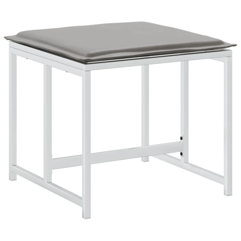 vidaXL dārza soli ar spilveniem, 4 gab., balts tērauds, tekstilēns