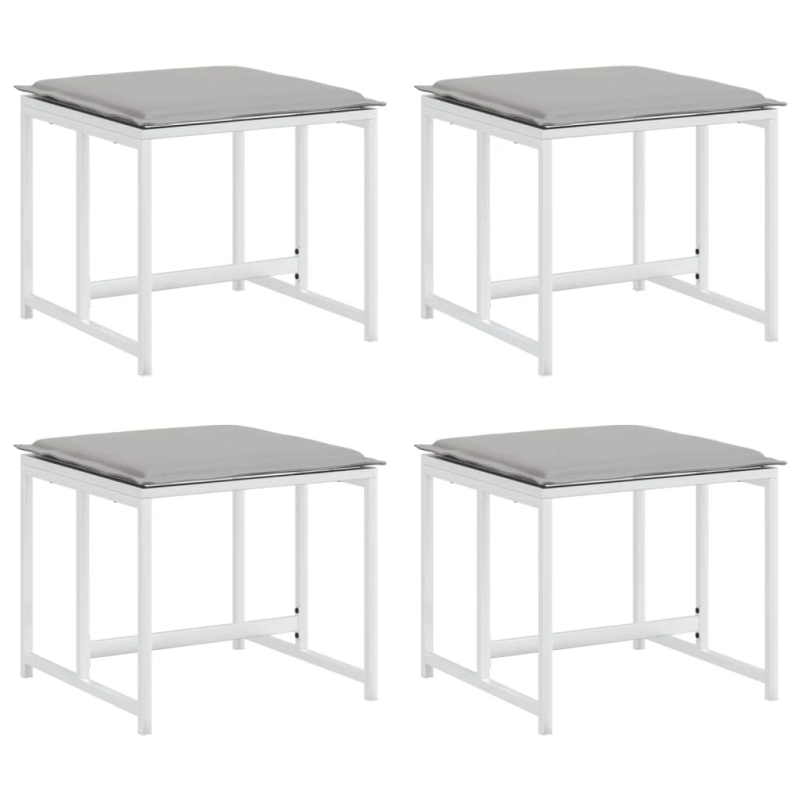 vidaXL dārza soli ar spilveniem, 4 gab., balts tērauds, tekstilēns