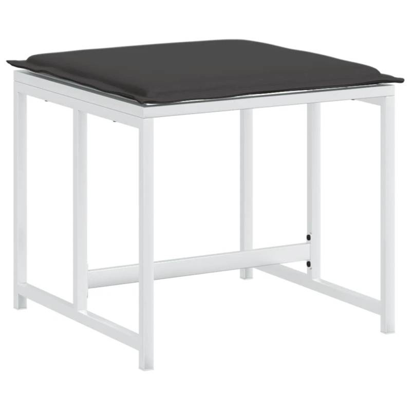 vidaXL dārza soli ar spilveniem, 4 gab., balts tērauds, tekstilēns