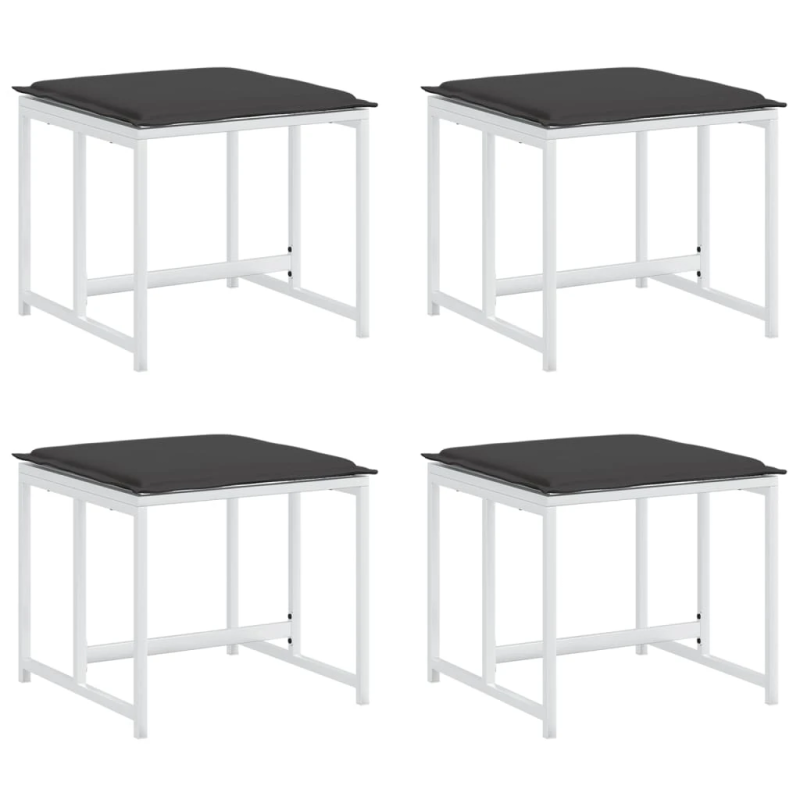 vidaXL dārza soli ar spilveniem, 4 gab., balts tērauds, tekstilēns