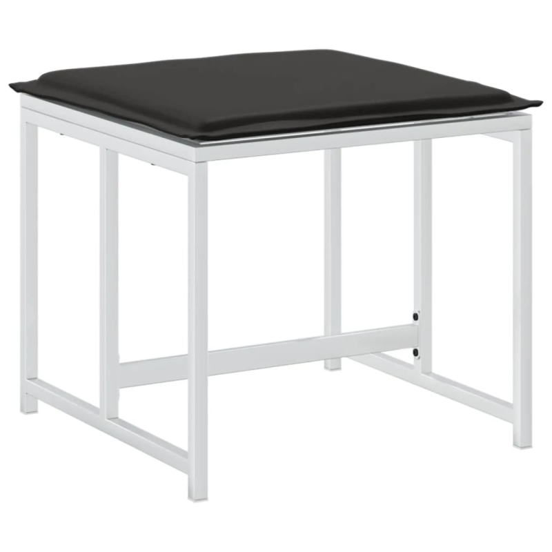 vidaXL dārza soli ar spilveniem, 4 gab., balts tērauds, tekstilēns