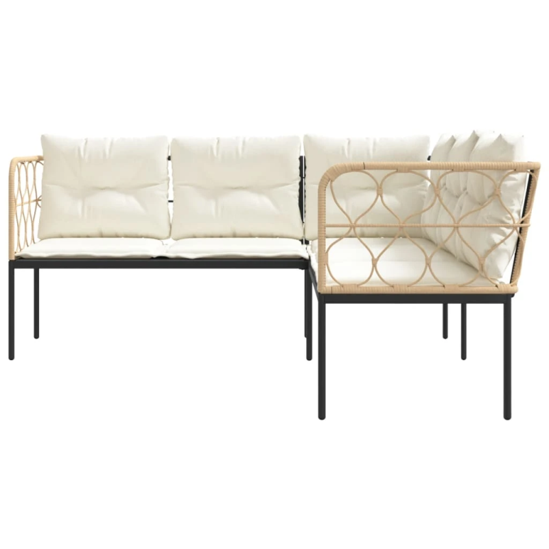 vidaXL dārza dīvāns ar spilveniem, L-forma, melns tērauds, tekstilēns