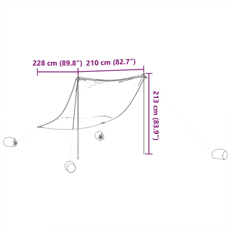 vidaXL pludmales nojume ar smilšu enkuriem, pelēka, 214x236 cm