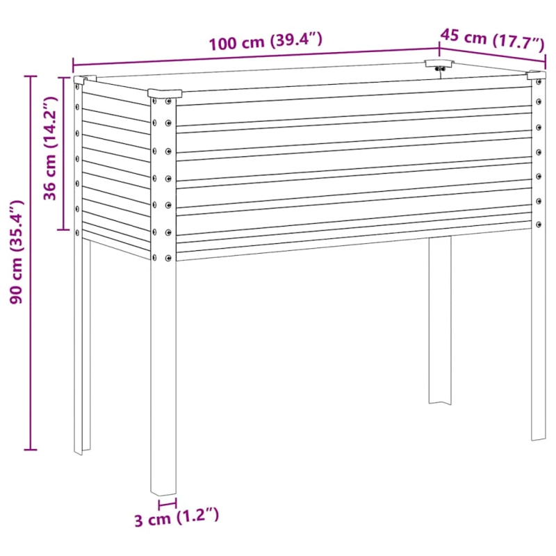vidaXL dārza puķu kaste, brūna, 100x45x90 cm, tērauds