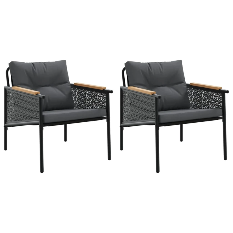 vidaXL dārza krēsli ar matračiem, 2 gab., melni, tērauds