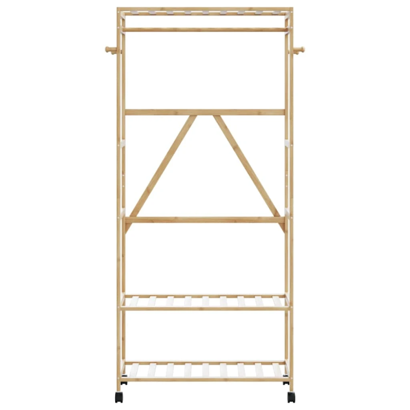 vidaXL drēbju statīvs ar plauktiem un riteņiem 90x40x179,5 cm bambusa