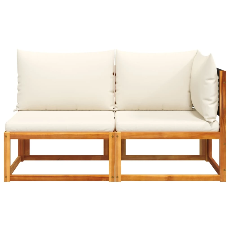 vidaXL dārza dīvāns ar spilveniem, divvietīgs, akācija un rotangpalma