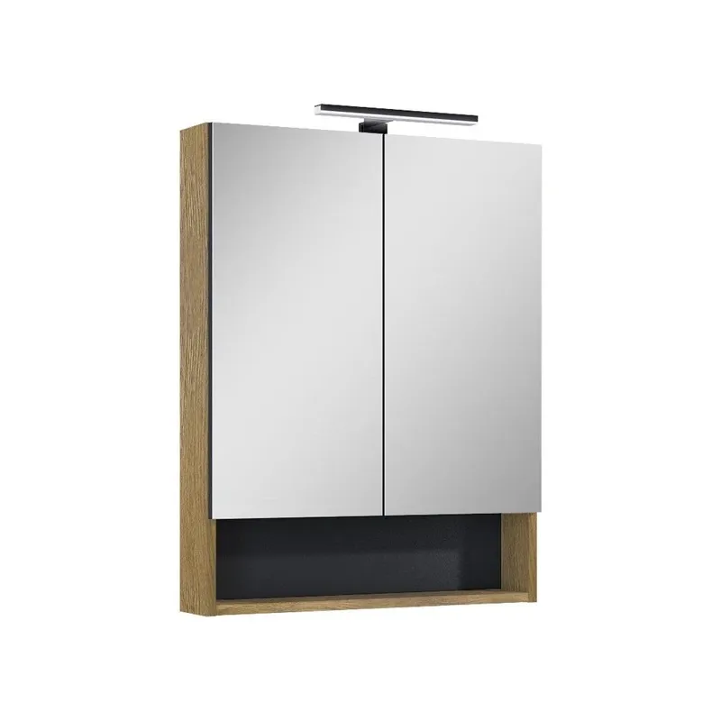 Piekarināms vannas istabas skapis ar spoguli Masterjero Lamello Natural Oak, brūna, 18.8 cm x 60 cm x 79.7 cm