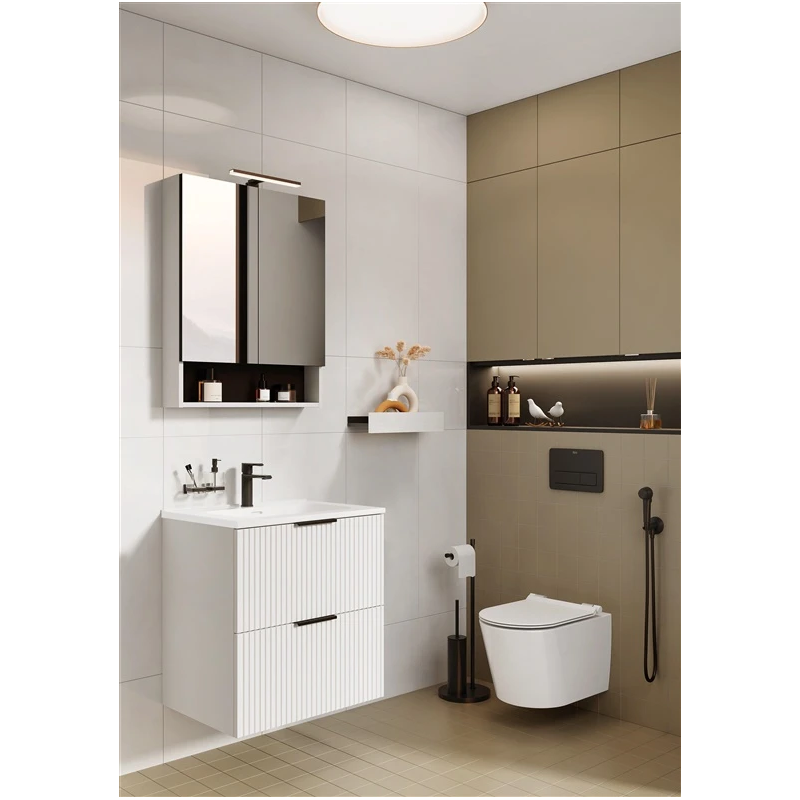 Pakaramais vannas skapis ar spoguli Lamello, balts, 18.8x60x79.7 cm