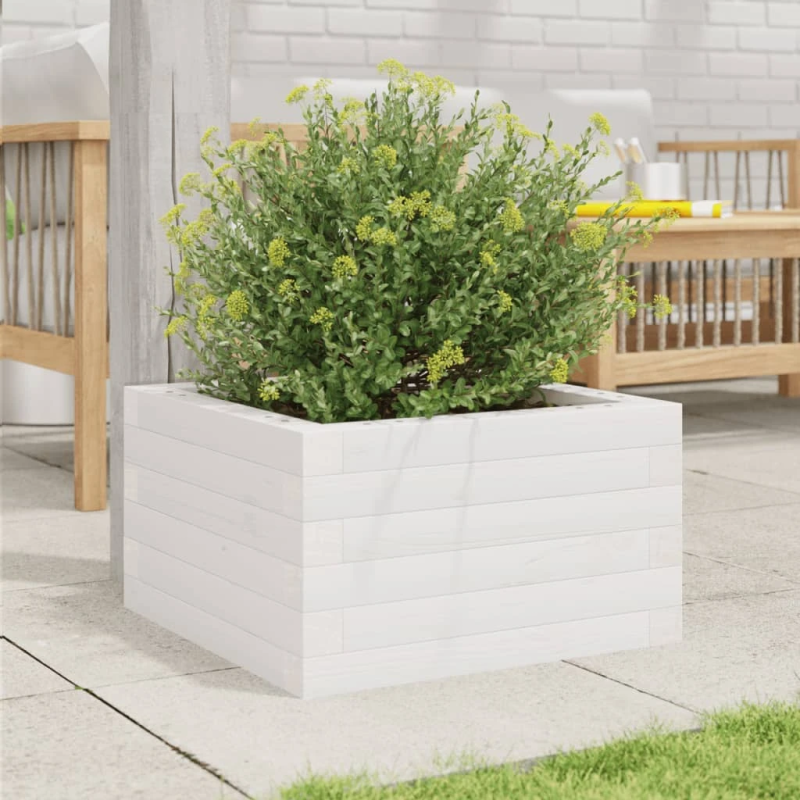 vidaXL dārza puķu kaste, balta, 40x40x23 cm, priedes masīvkoks
