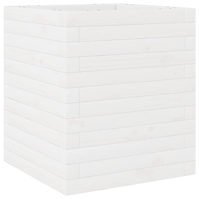 vidaXL dārza puķu kaste, balta, 40x40x46 cm, priedes masīvkoks