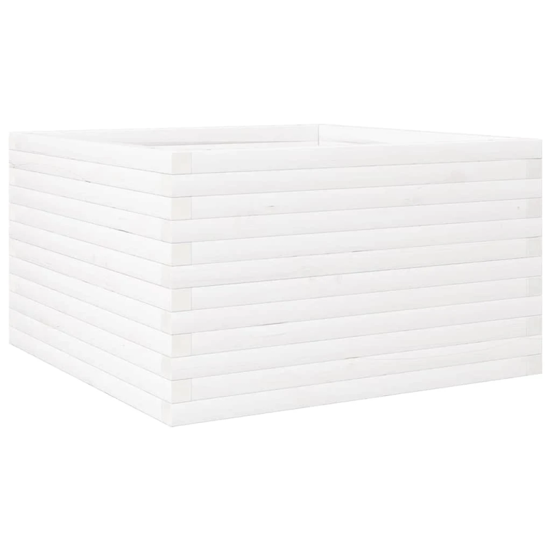 vidaXL dārza puķu kaste, balta, 80x80x46 cm, priedes masīvkoks