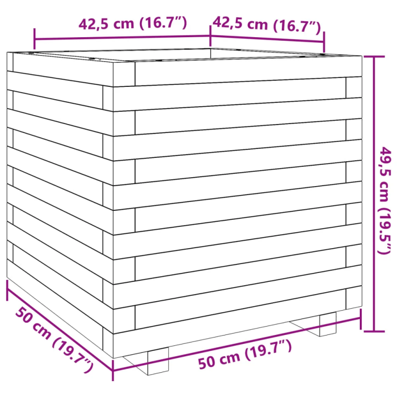 vidaXL dārza puķu kaste, 50x50x49,5 cm, impregnēts priedes koks