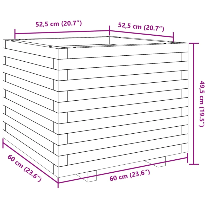 vidaXL dārza puķu kaste, vaska brūnas, 60x60x49,5cm, priedes masīvkoks