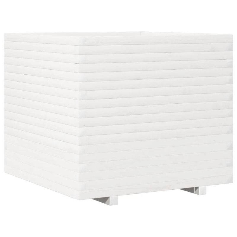 vidaXL dārza puķu kaste, balta, 80x80x72 cm, priedes masīvkoks