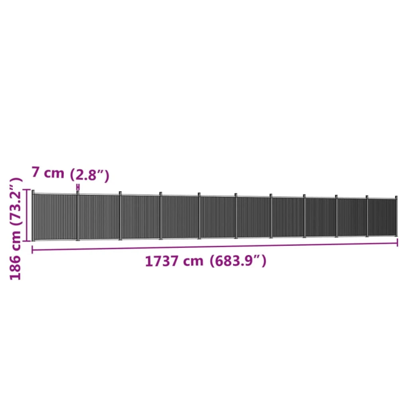 vidaXL žoga panelis, pelēks, 1737x186 cm, WPC