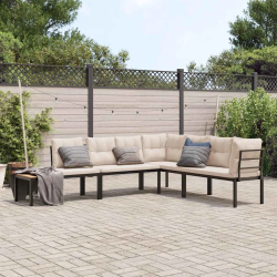 vidaXL dārza soli ar spilveniem, 4 gab., melni, pulverkrāsots tērauds