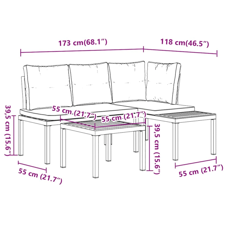 vidaXL dārza soli ar spilveniem, 3 gab., melni, pulverkrāsots tērauds