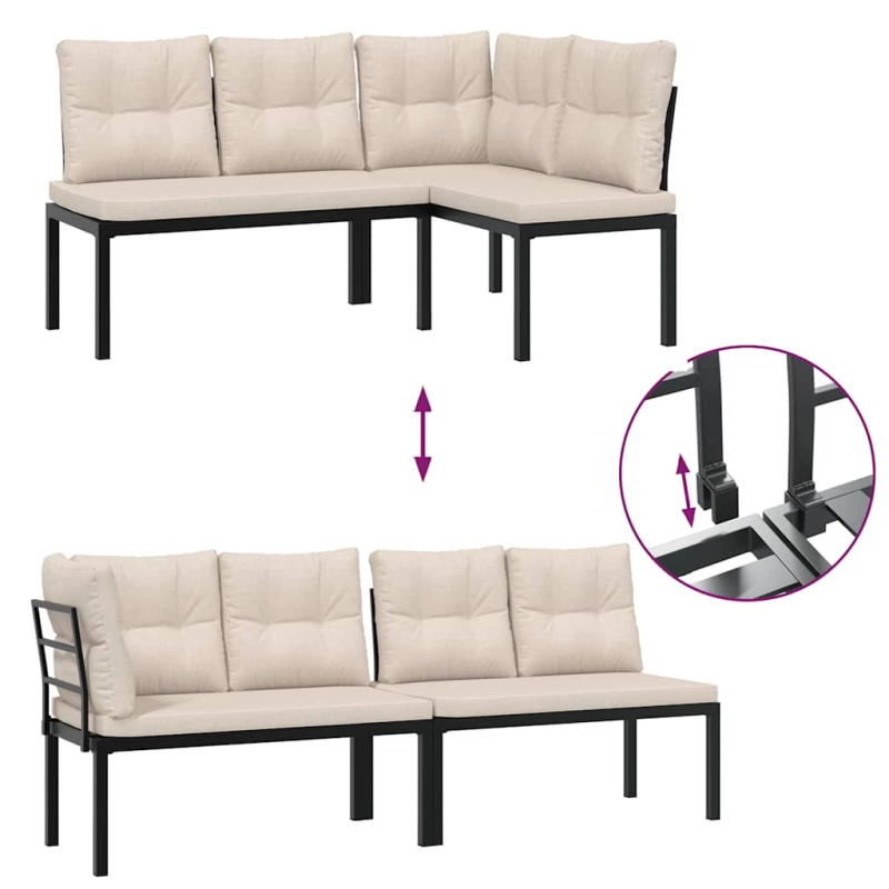 vidaXL dārza dīvānu ar spilveniem, 5 gab, melni, pulverkrāsots tērauds