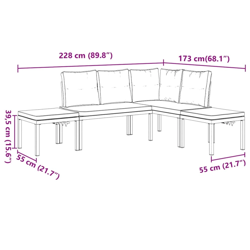 vidaXL Sodo sofų komplektas su pagalvėlėmis, 4vnt., juodi, plienas