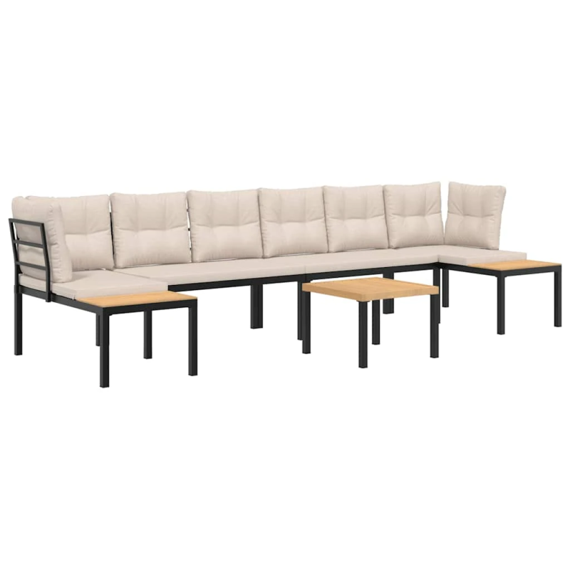 vidaXL dārza dīvānu ar spilveniem, 5 gab, melni, pulverkrāsots tērauds