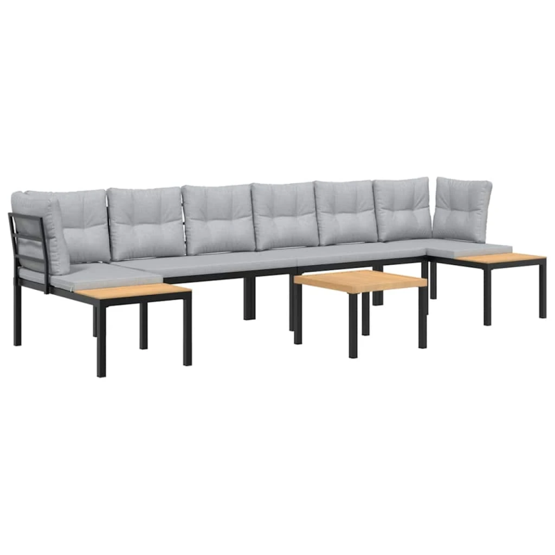 vidaXL dārza dīvānu ar spilveniem, 5 gab, melni, pulverkrāsots tērauds