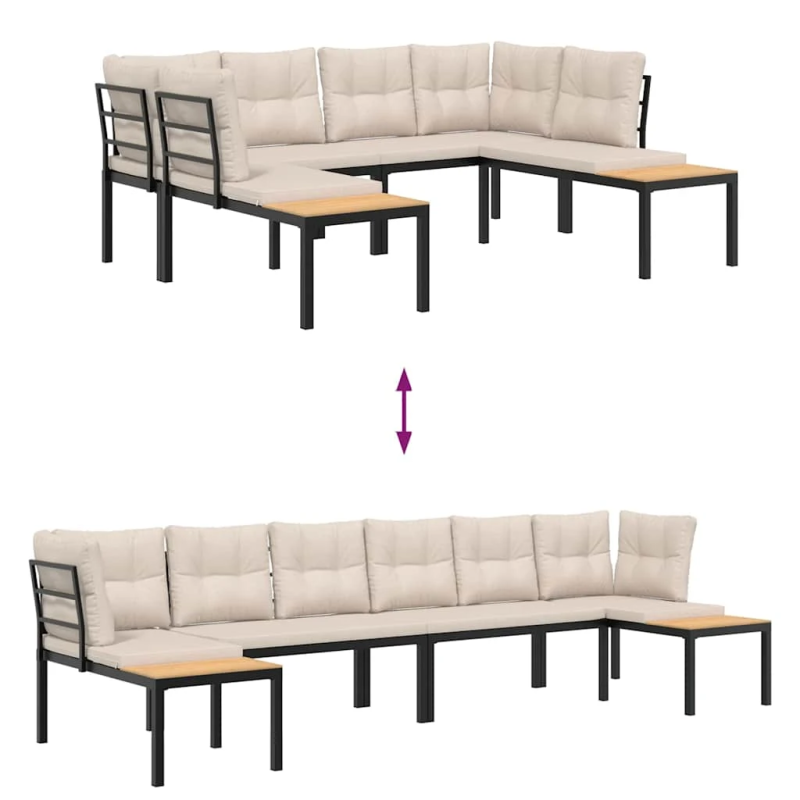 vidaXL dārza dīvānu ar spilveniem, 4 gab, melni, pulverkrāsots tērauds