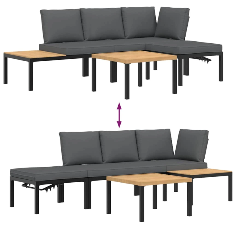 vidaXL dārza dīvānu ar spilveniem, 4 gab, melni, alumīnijs