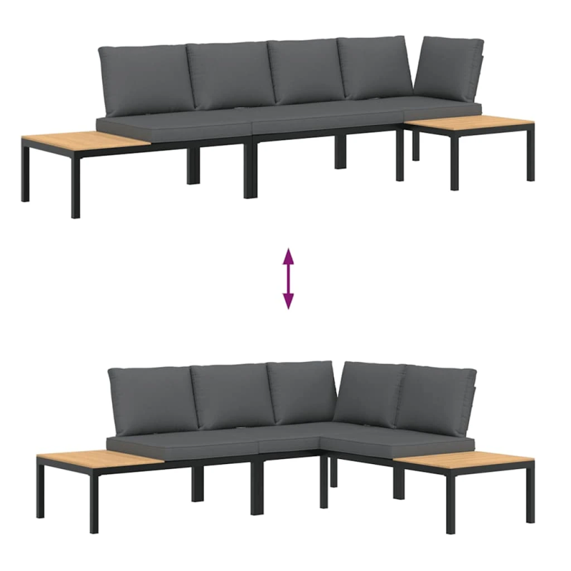 vidaXL dārza dīvānu ar spilveniem, 3 gab, melni, alumīnijs