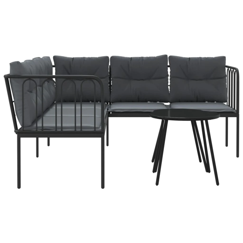 vidaXL dārza dīvāna komplekts ar spilveniem, melns tērauds, tekstilēns