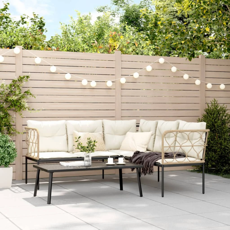 vidaXL dārza dīvāna komplekts ar spilveniem, melns tērauds, tekstilēns