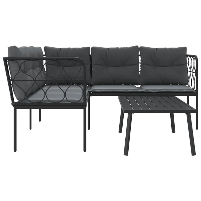 vidaXL dārza dīvāna komplekts ar spilveniem, melns tērauds, tekstilēns