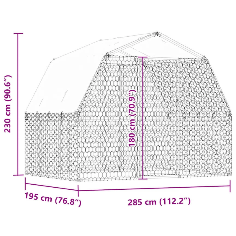 vidaXL suņu būris ar jumtu un durvīm, sudrabains, cinkots tērauds