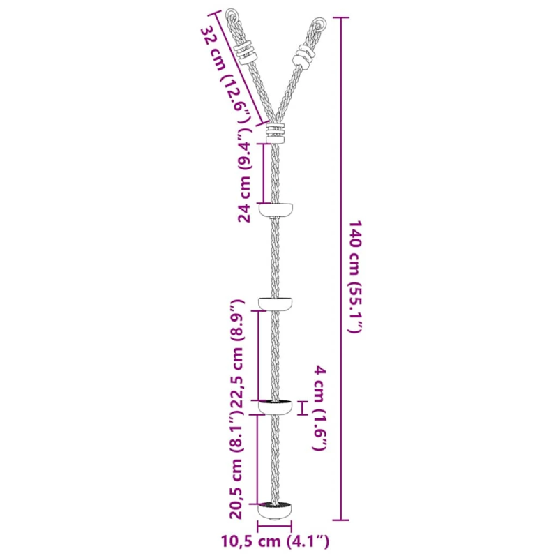 vidaXL bērnu virvju kāpnes ar diskiem, 4 kāpšļi, daudzkrāsainas