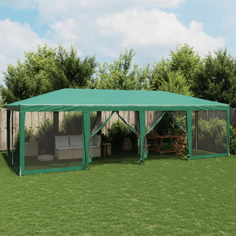 vidaXL Proginė palapinė su 12 tinklinėmis sienomis, žalia, 8x4m, HDPE