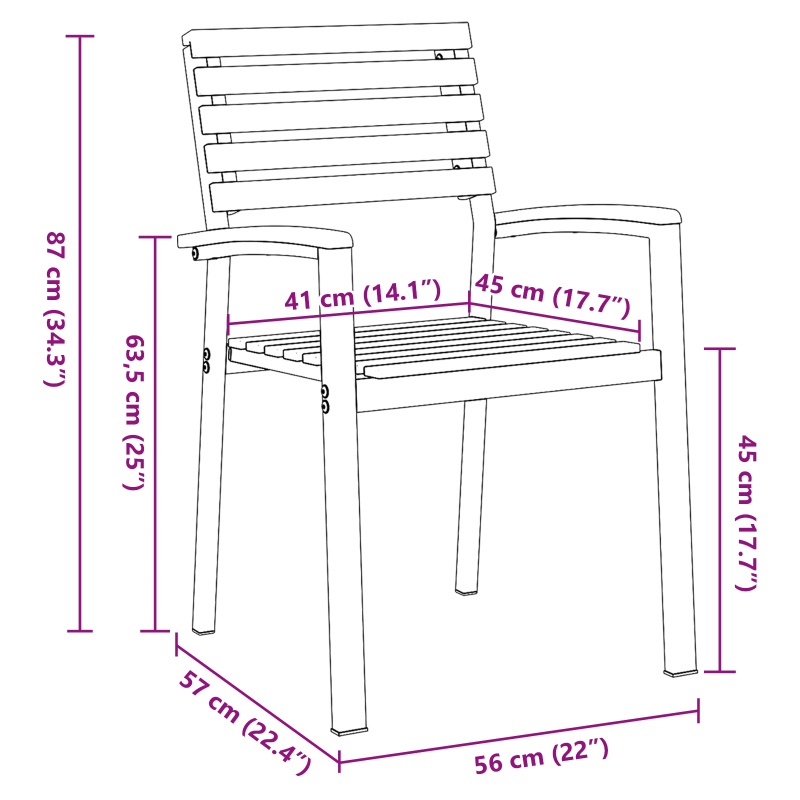vidaXL Dārza krēsls 6 pcs Brūna 56 x 57 x 87 cm Cietā akācijas koks