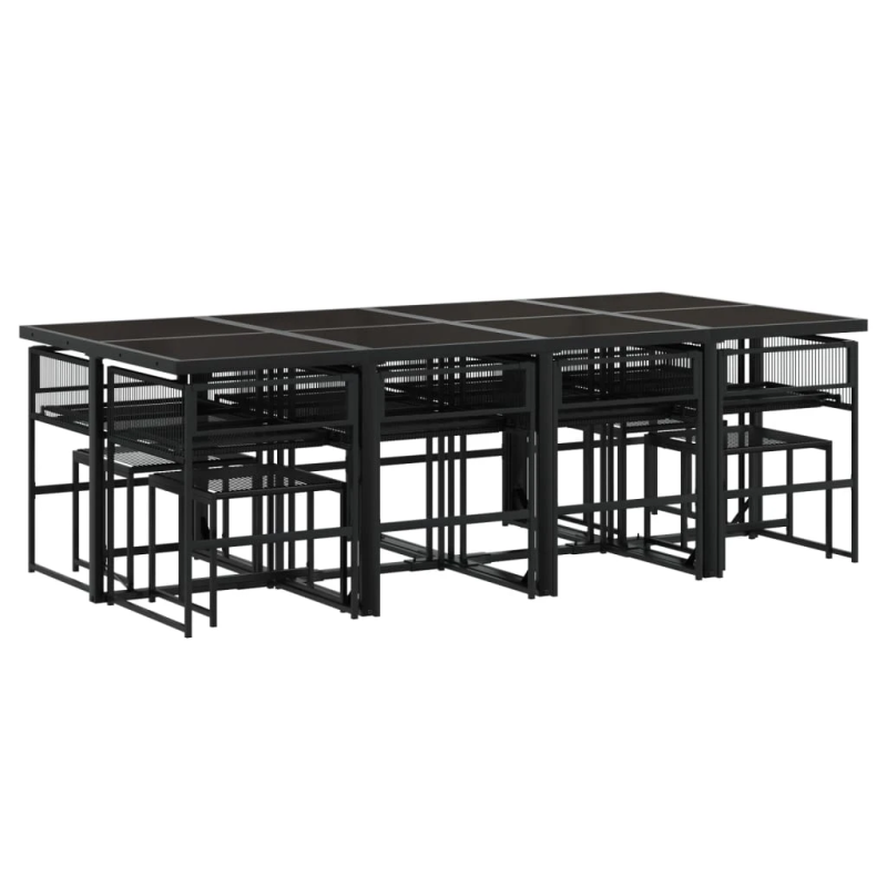 vidaXL 13-daļīgs dārza mēbeļu komplekts, melna PE rotangpalma