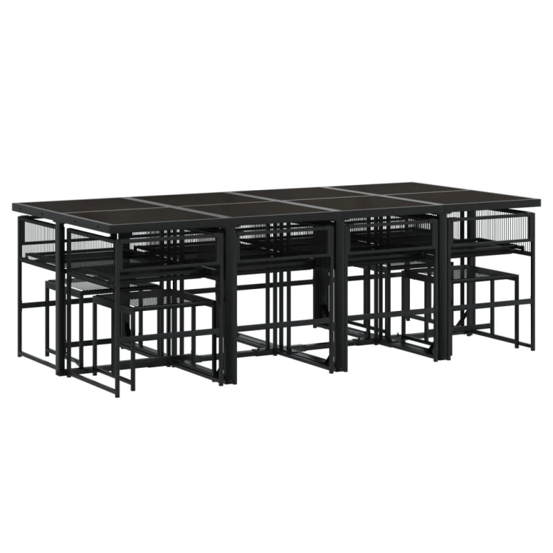 vidaXL 13-daļīgs dārza mēbeļu komplekts, melna PE rotangpalma