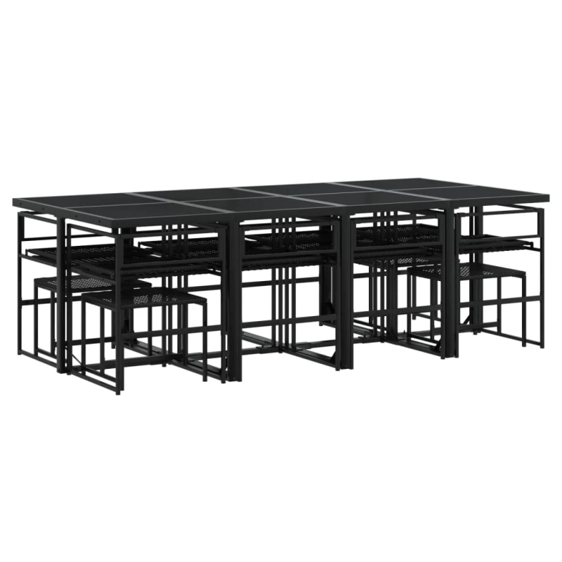 vidaXL 13-daļīgs dārza mēbeļu komplekts ar matračiem, melns PE