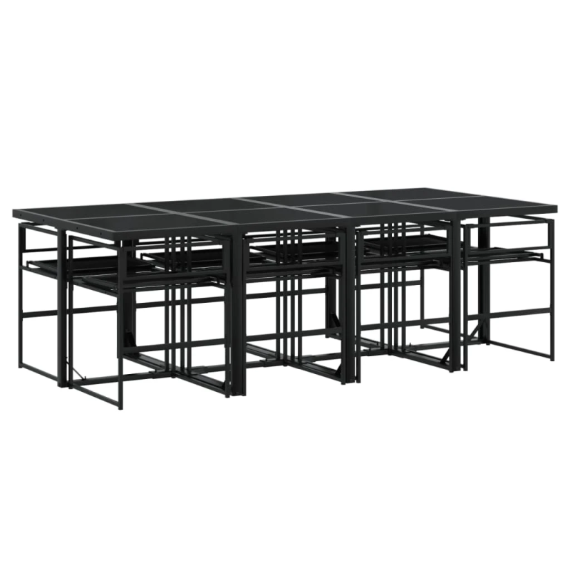 vidaXL 9-daļīgs dārza mēbeļu komplekts ar matračiem, melns tekstilēns