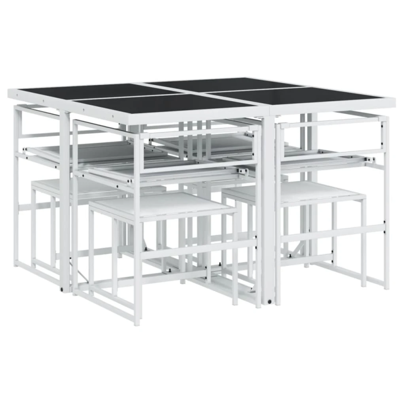 vidaXL 9-daļīgs dārza mēbeļu komplekts ar matračiem, balts tekstilēns