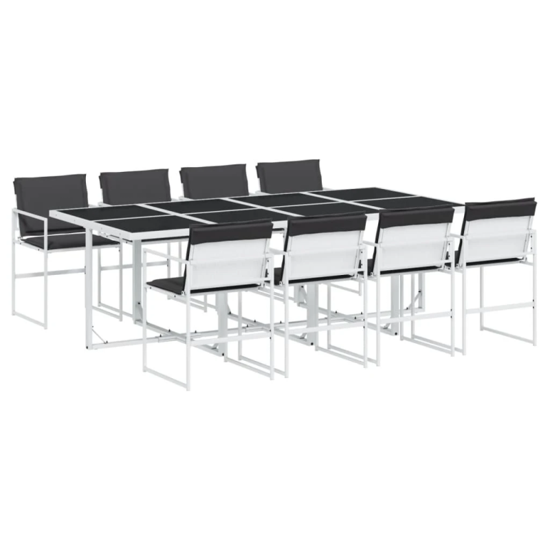 vidaXL 9-daļīgs dārza mēbeļu komplekts ar matračiem, balts tekstilēns