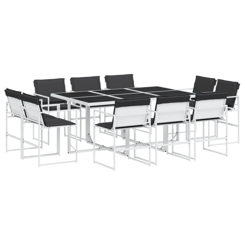 vidaXL 11-daļīgs dārza mēbeļu komplekts ar matračiem, balts tekstilēns