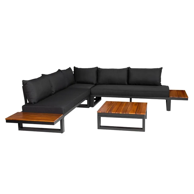 Outdoor furniture set black-wood 5 seat