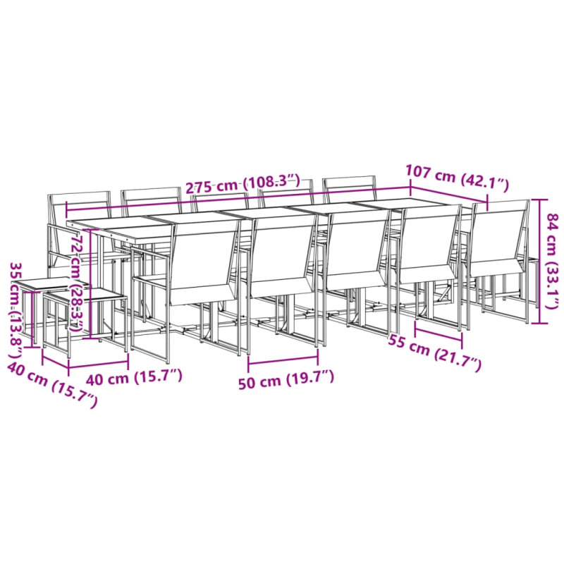 vidaXL 15-daļīgs dārza mēbeļu komplekts, melns tekstilēns